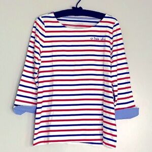 Talbots stripe layer Long Sleeve shirt tres chic French top size large